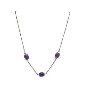 Sterling Silver Polish Purple Amethyst Stone Bead Station Chain Necklace Vintage